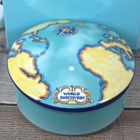 VTG Tiffany & Co France World Discovery Map Ceramic Trinket Box Dish Lid GIFT - Picture 10 of 16
